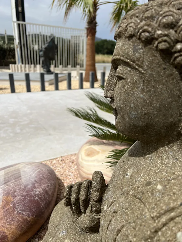 expo grimaud BOUDDHA ASSIS CHAKRA Ht 75 cm GREEN STONE 85kg 1