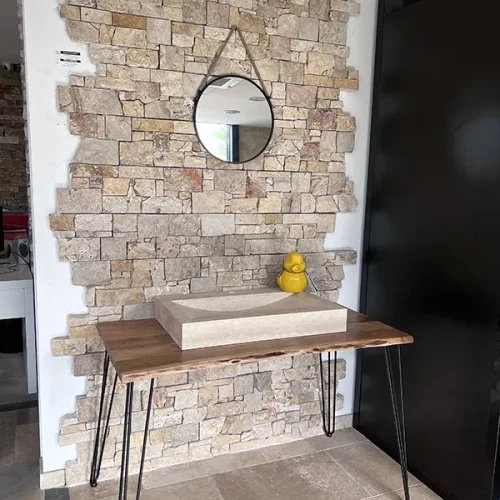 VASQUE TRAVERTIN BEIGE RECTANGULAIRE 70X45X10
